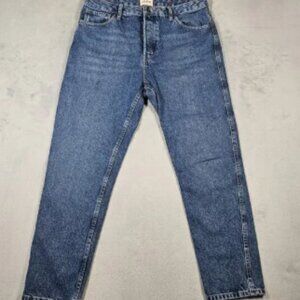 Sezane Denim Jeans Womens Size 34 Button Fly Blue Tapered High Rise 27.5" Inseam